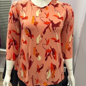 LOGO by Lori Goldstein Coral Abstract Print Blouse